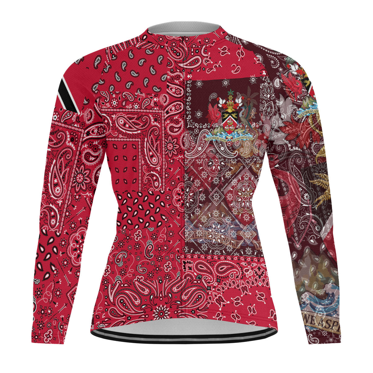 Trinidad And Tobago Raglan Men Cycling Jersey Long Sleeve Paisley Flag And Skull Style 1