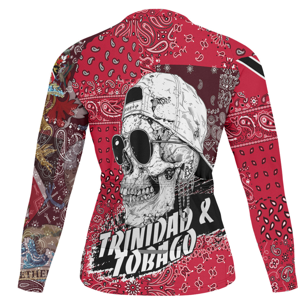 Trinidad And Tobago Raglan Men Cycling Jersey Long Sleeve Paisley Flag And Skull Style 3