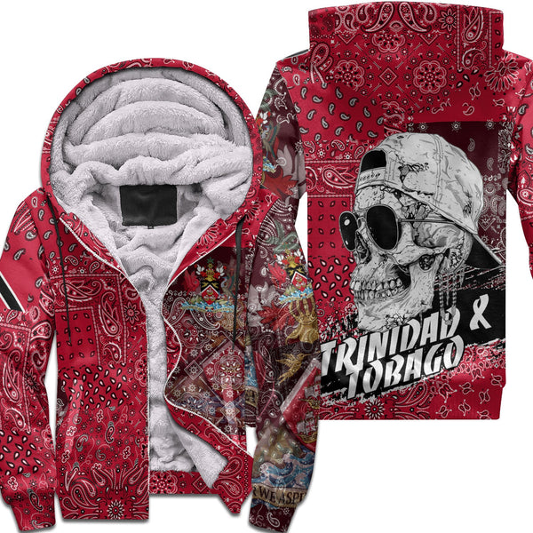 Trinidad And Tobago Sherpa Hoodie Paisley Flag And Skull Style 1