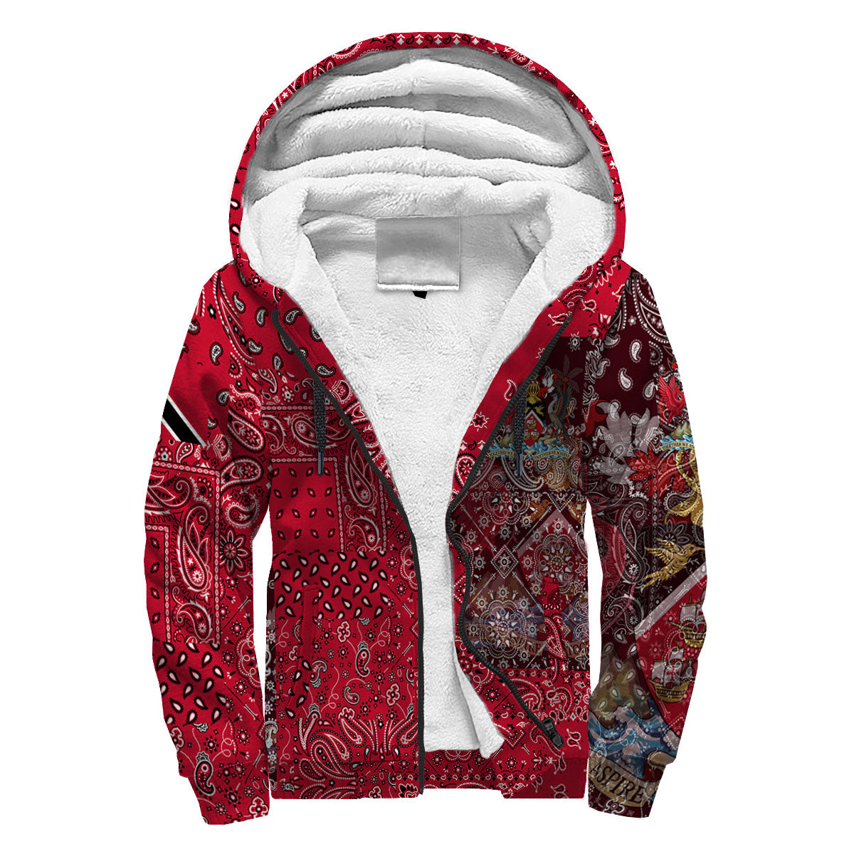 Trinidad And Tobago Sherpa Hoodie Paisley Flag And Skull Style 3