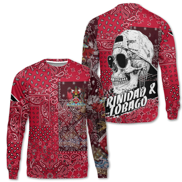 Trinidad And Tobago Sweatshirt Paisley Flag And Skull Style 1