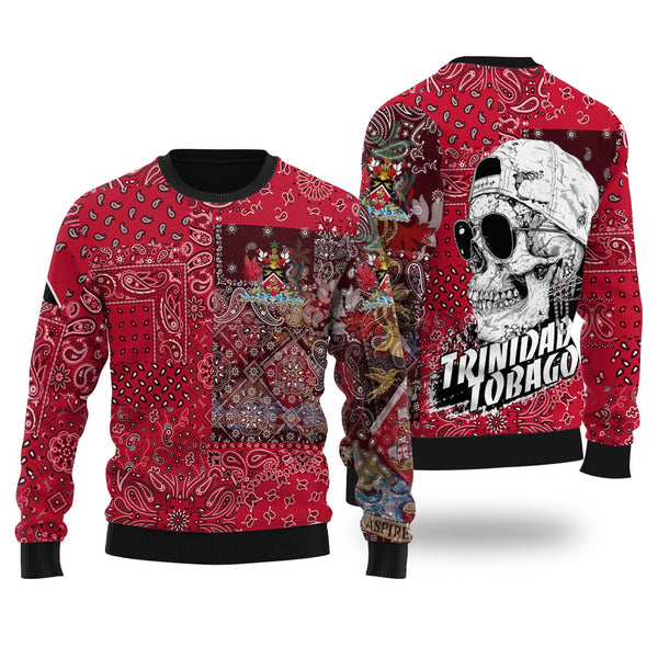 Trinidad And Tobago Ugly Sweater Paisley Flag And Skull Style 1