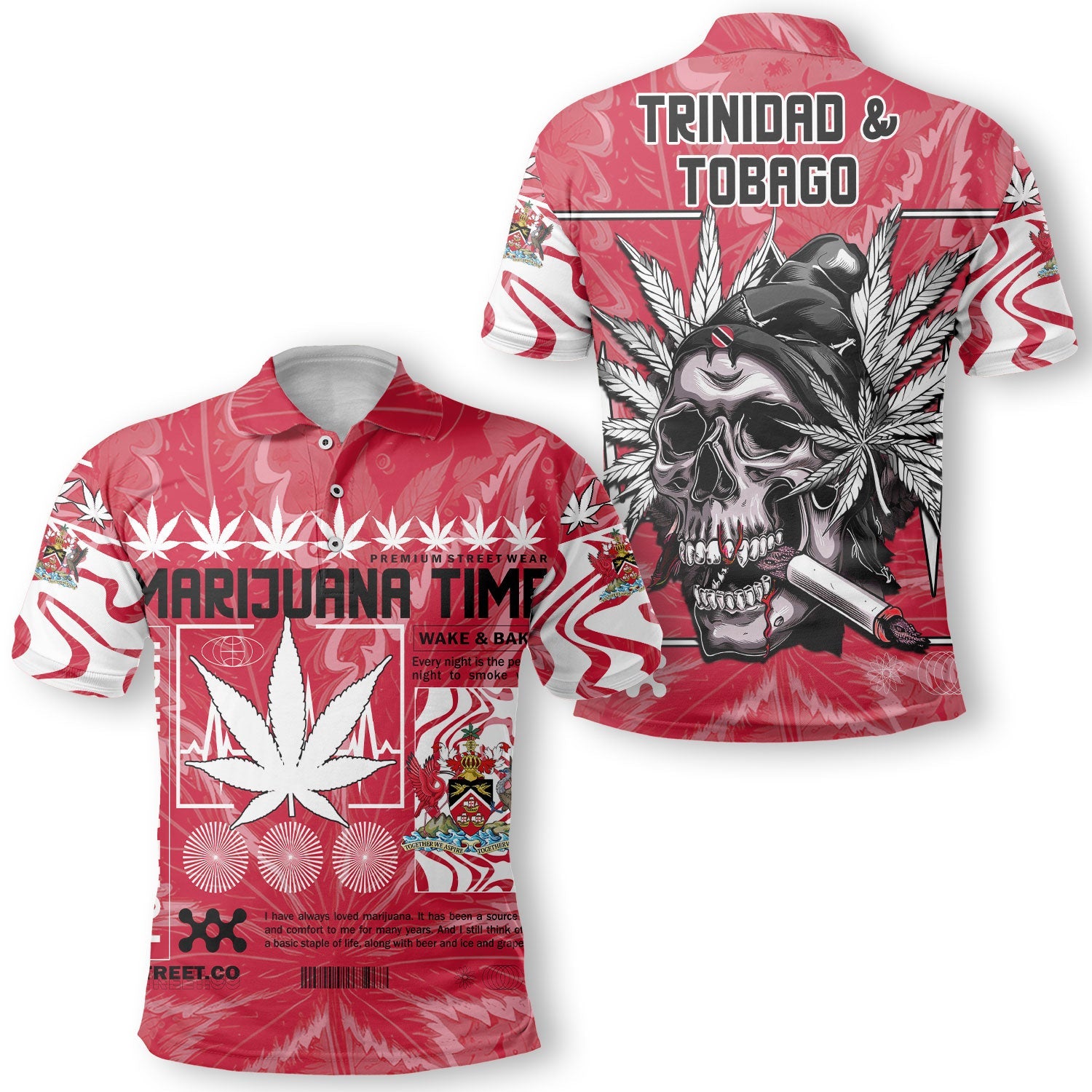 Trinidad and Tobago Polo Shirt Flag & Coat Of Arms Marijuanas Style