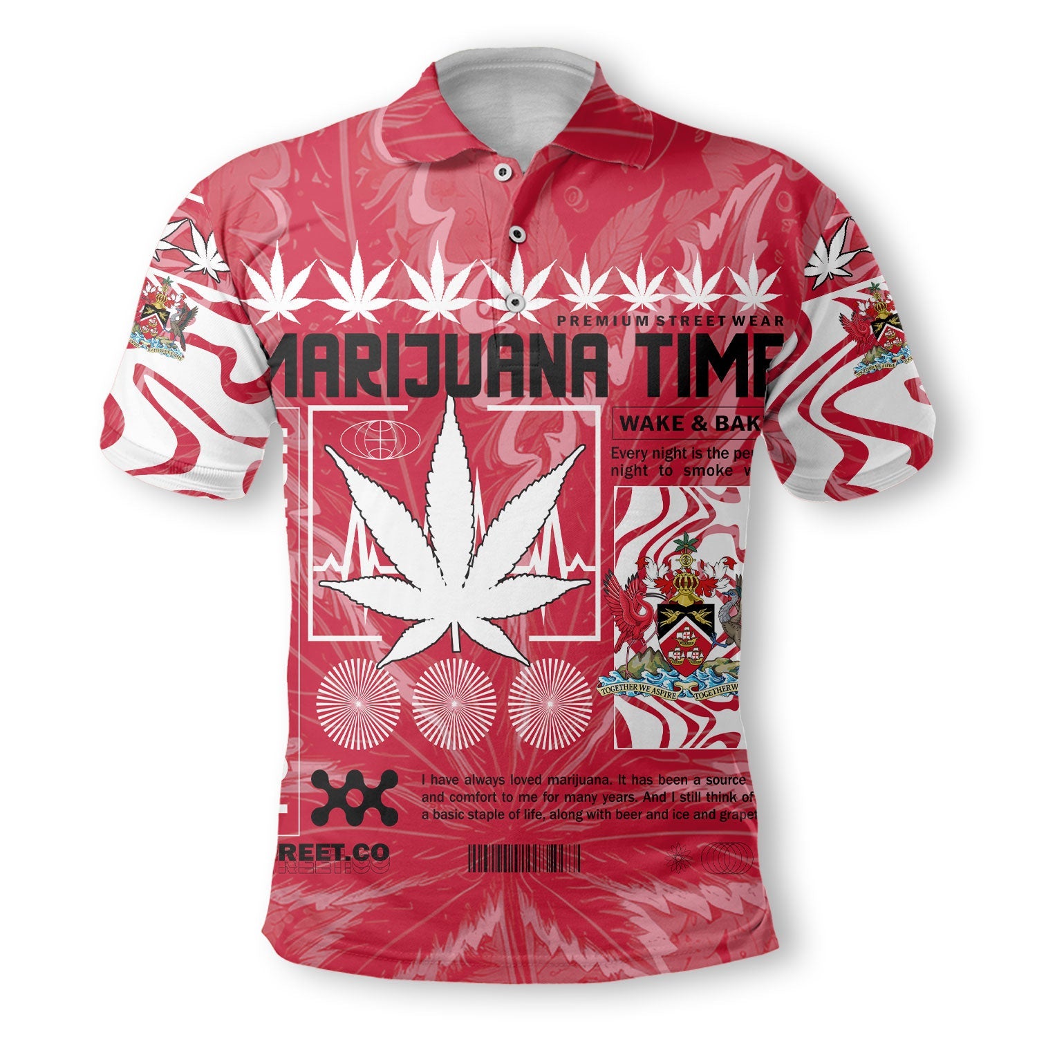 Trinidad and Tobago Polo Shirt Flag & Coat Of Arms Marijuanas Style