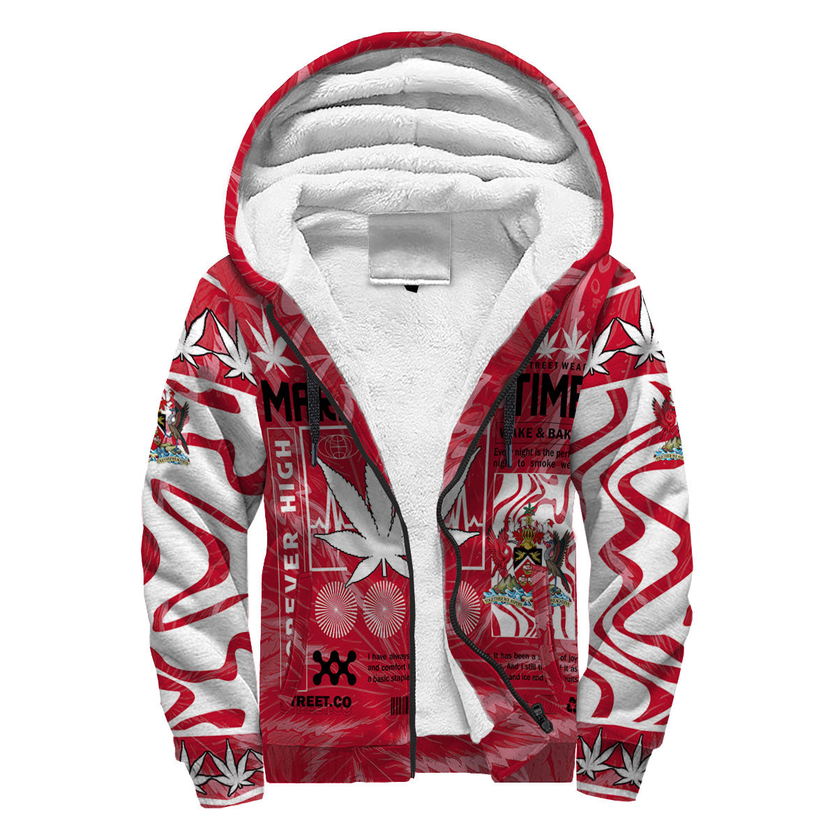 Trinidad and Tobago Sherpa Hoodie Flag & Coat Of Arms Marijuanas Style