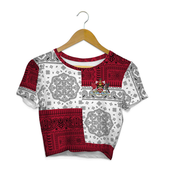 Trinidad And Tobago Croptop T Shirt Flag And Paisley Basic Style 1