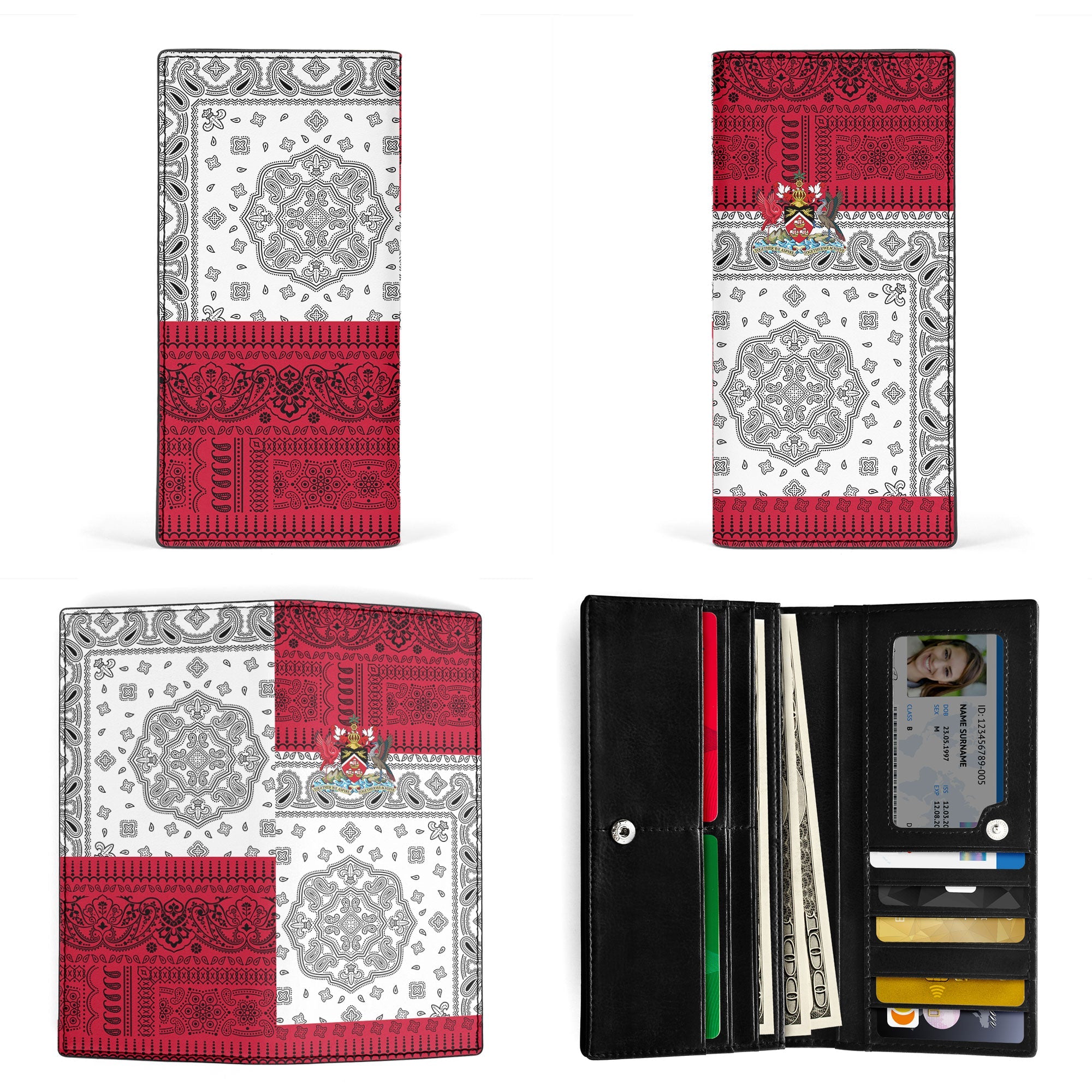 Trinidad And Tobago Leather Wallet Flag And Paisley Basic Style 3