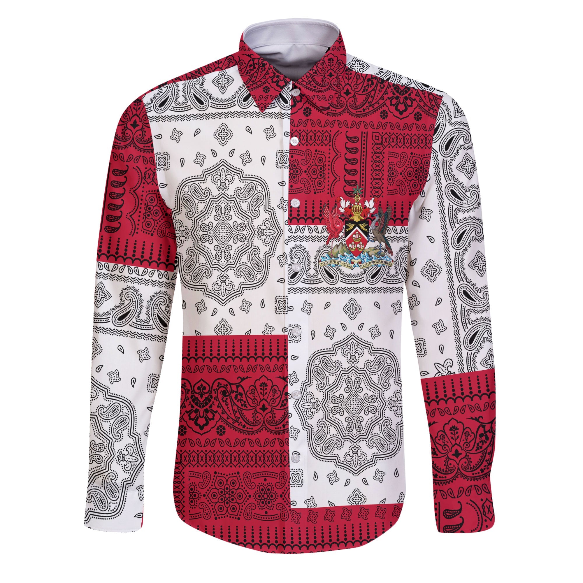 Trinidad And Tobago Long Sleeve Button Shirt Flag And Paisley Basic Style 1