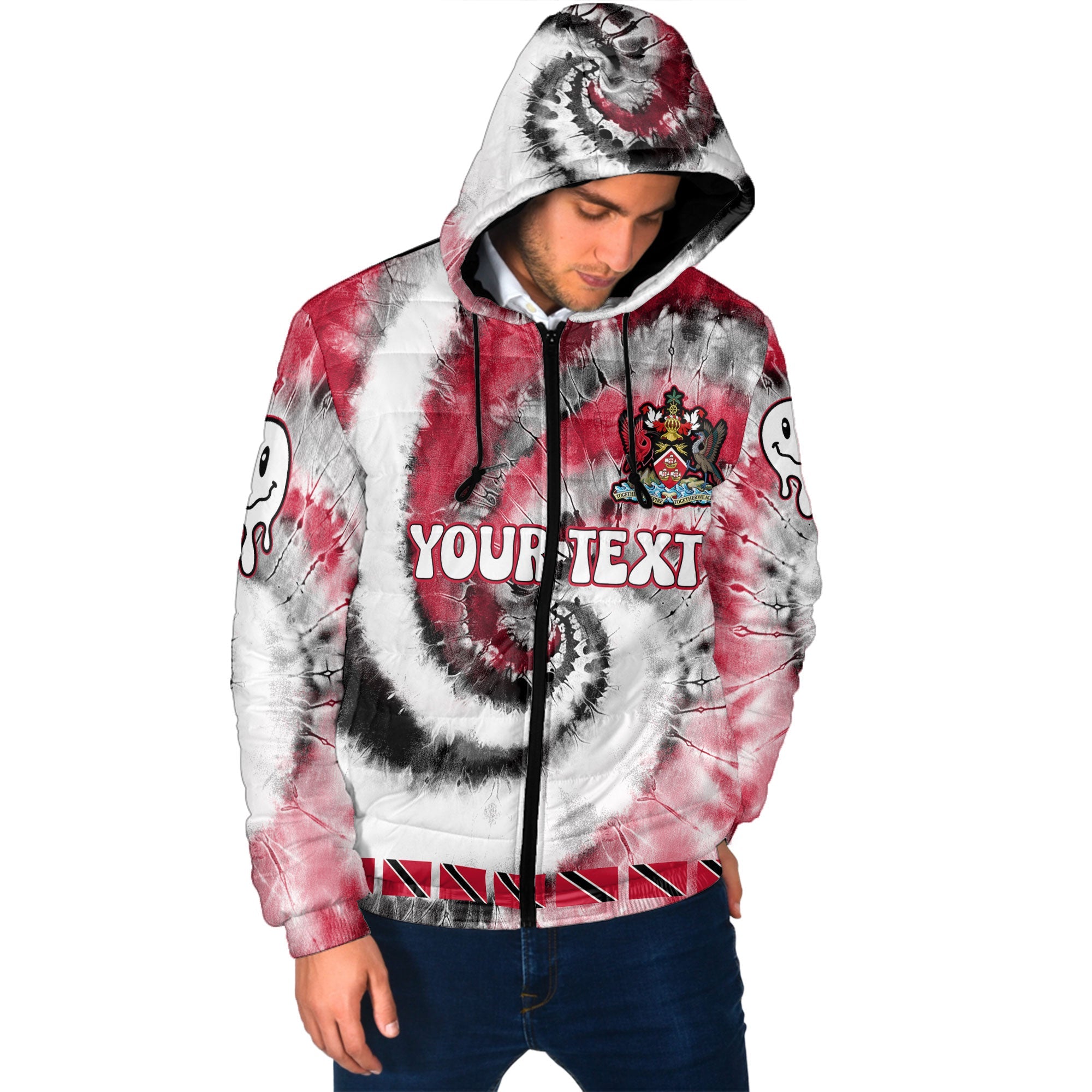 Trinidad And Tobago Men Hooded Padded Jacket Custom Tie Dye Style 2