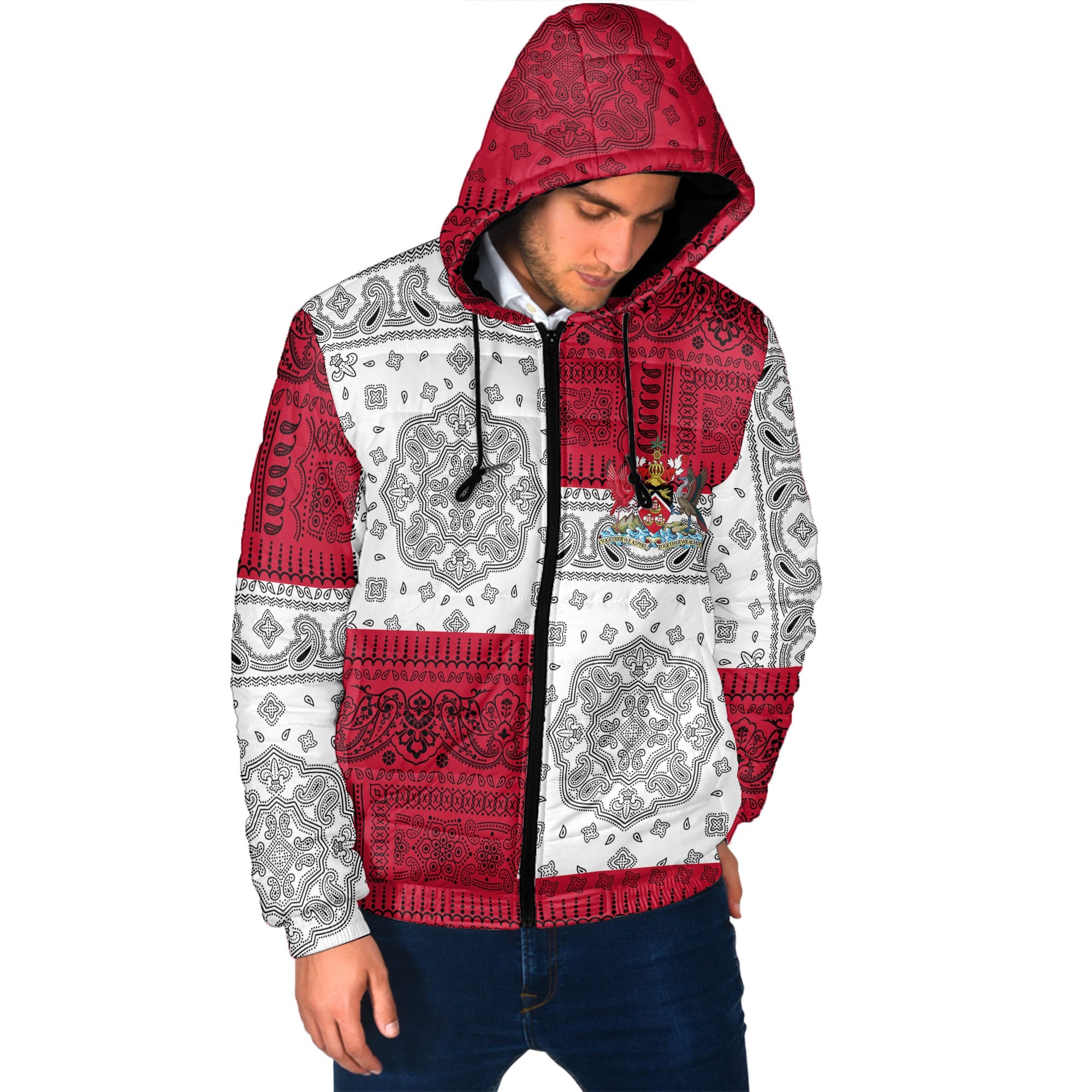 Trinidad And Tobago Men Hooded Padded Jacket Flag And Paisley Basic Style 2