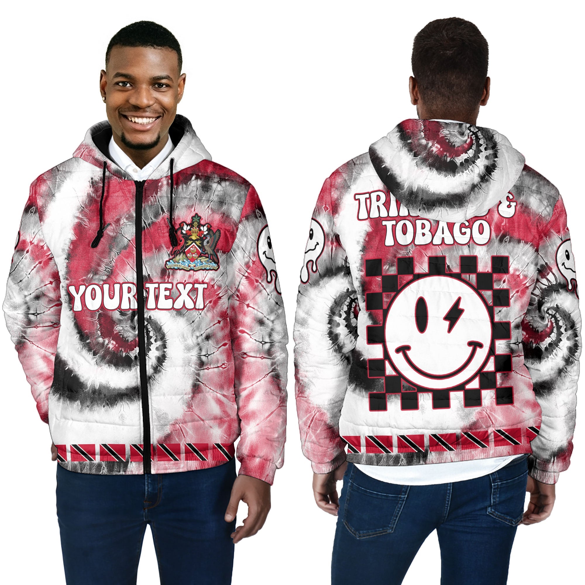 Trinidad And Tobago Men Hooded Padded Jacket Custom Tie Dye Style 4