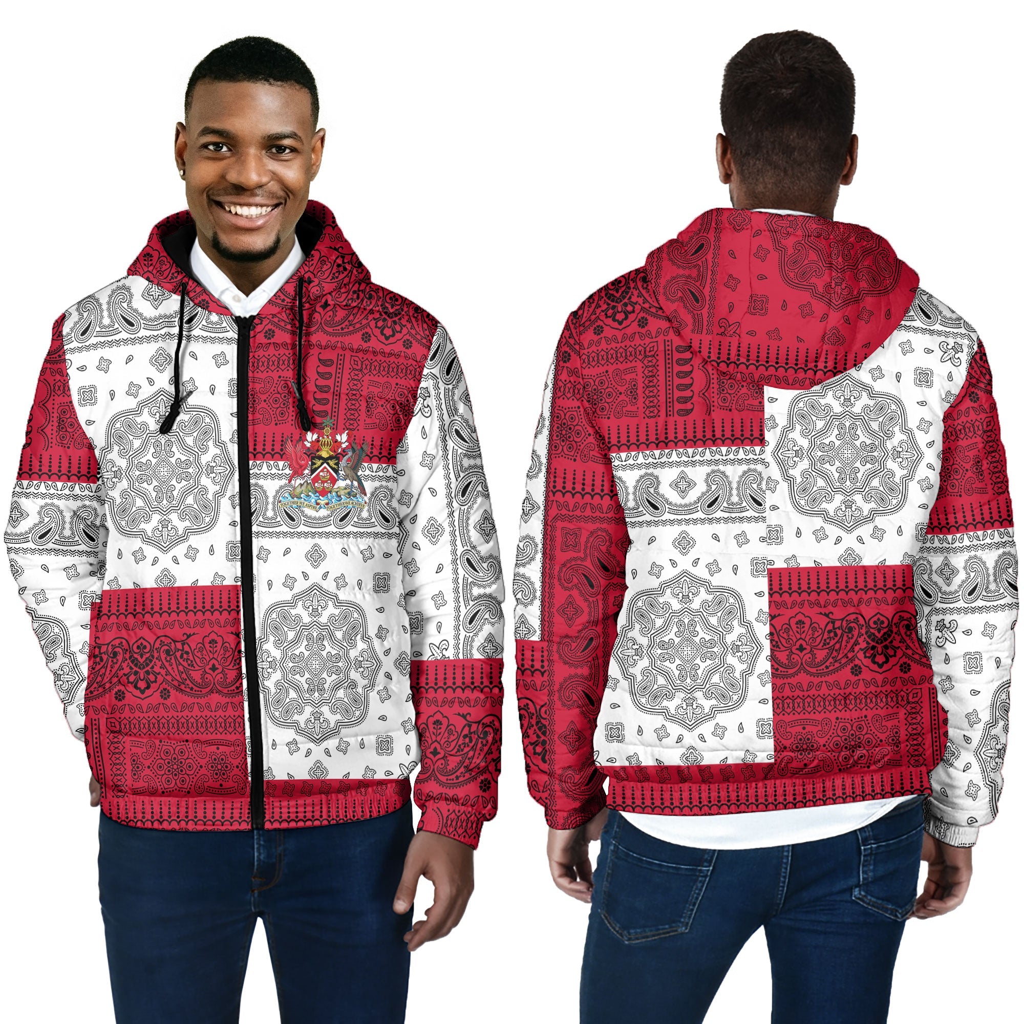 Trinidad And Tobago Men Hooded Padded Jacket Flag And Paisley Basic Style 4