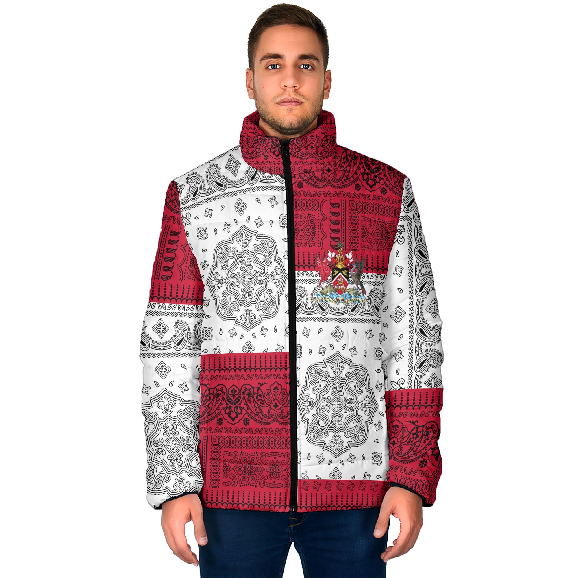 Trinidad And Tobago Men Padded Jacket Flag And Paisley Basic Style 1