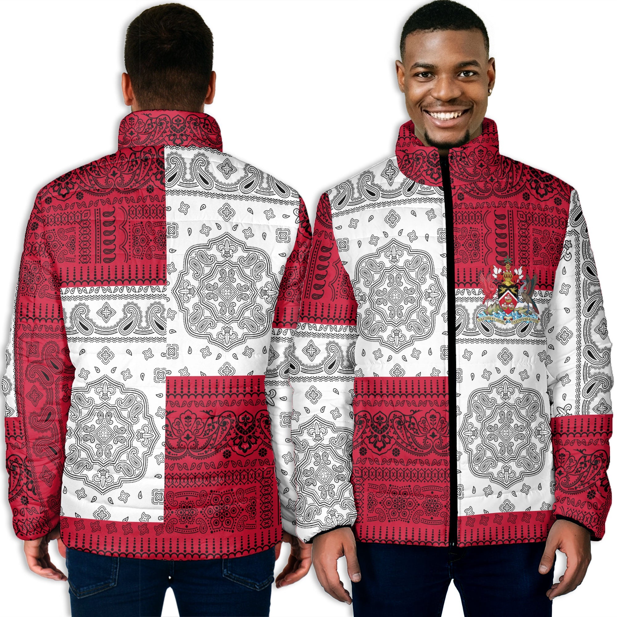 Trinidad And Tobago Men Padded Jacket Flag And Paisley Basic Style 3