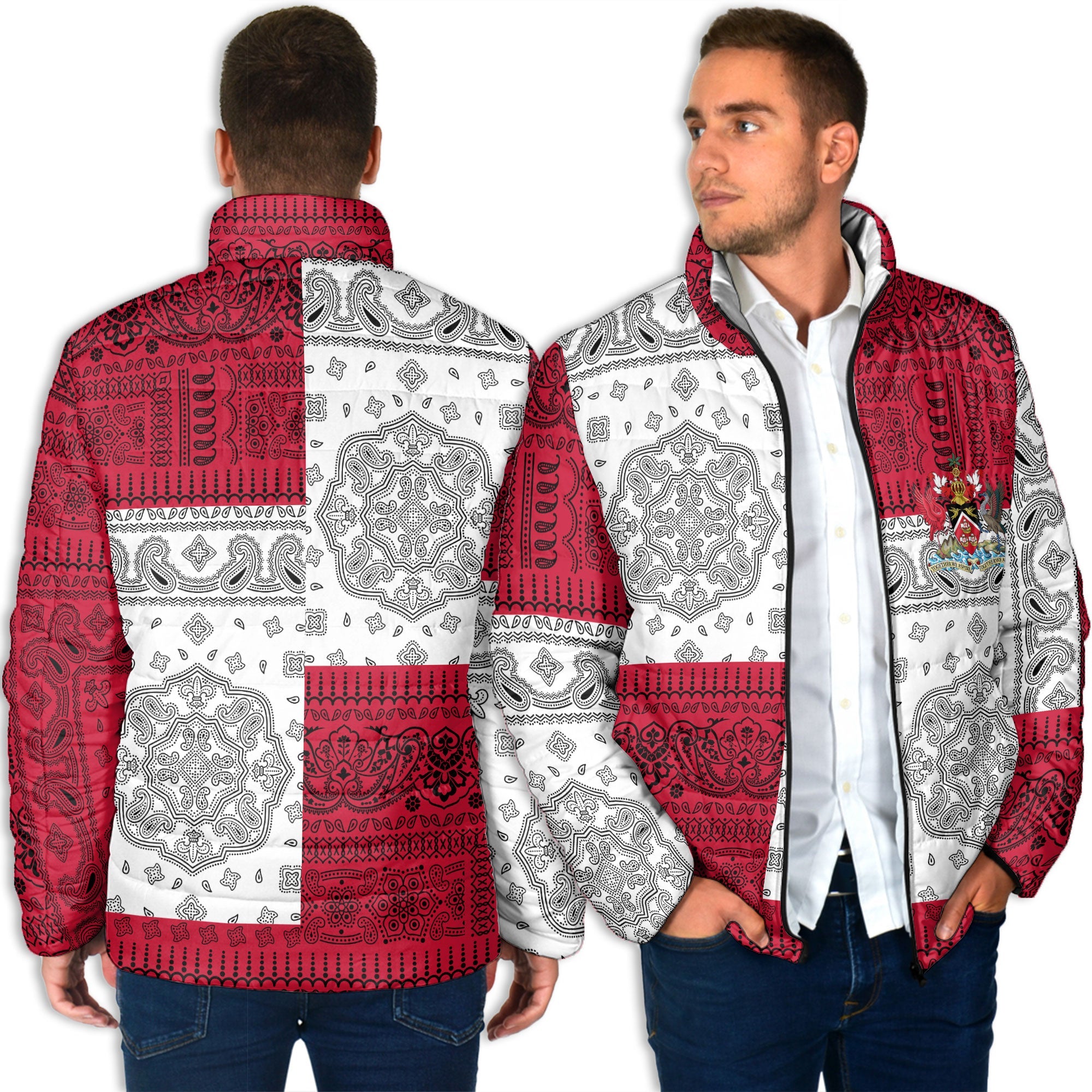 Trinidad And Tobago Men Padded Jacket Flag And Paisley Basic Style 4