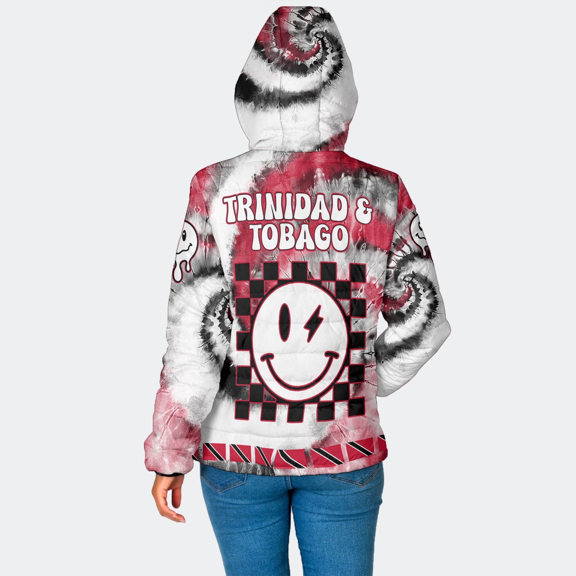 Trinidad And Tobago Women Hooded Padded Jacket Custom Tie Dye Style 2