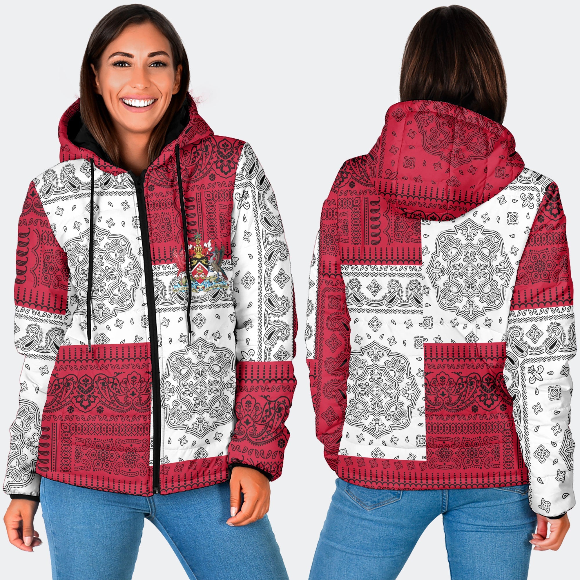 Trinidad And Tobago Women Hooded Padded Jacket Flag And Paisley Basic Style 3