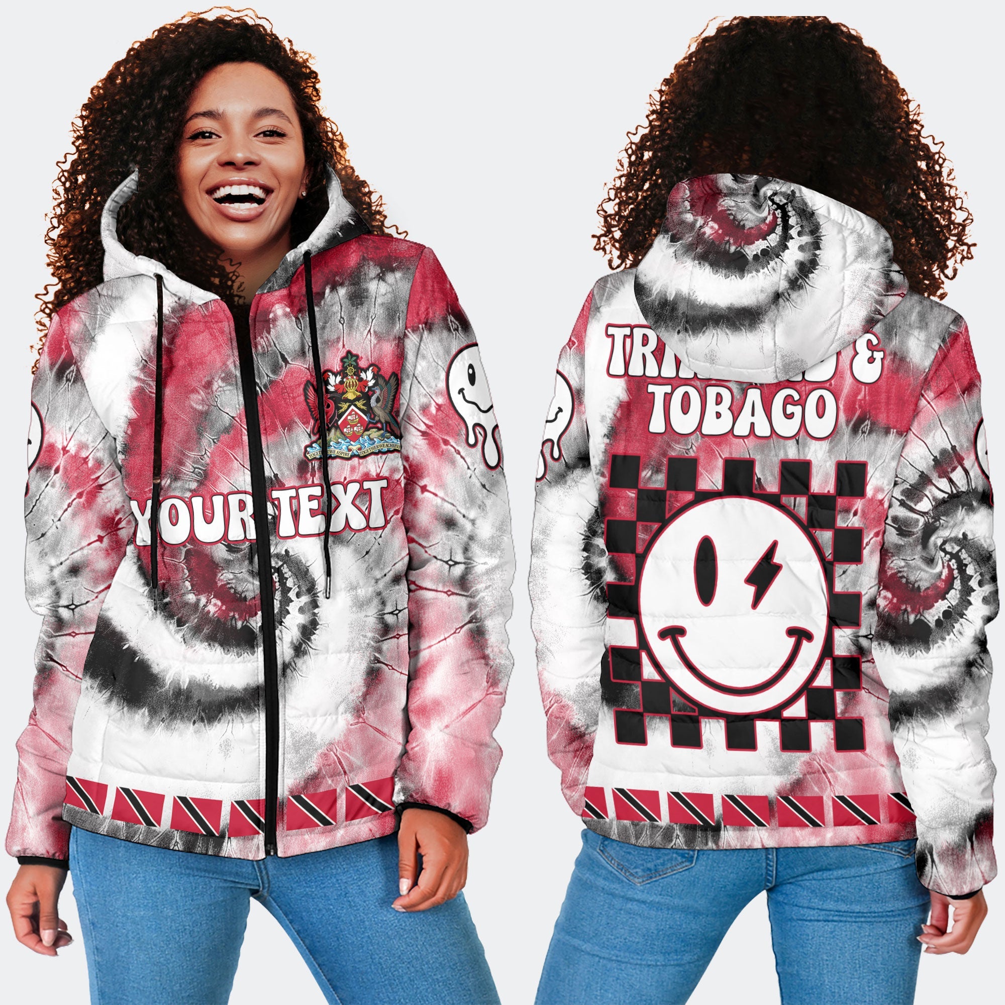 Trinidad And Tobago Women Hooded Padded Jacket Custom Tie Dye Style 4