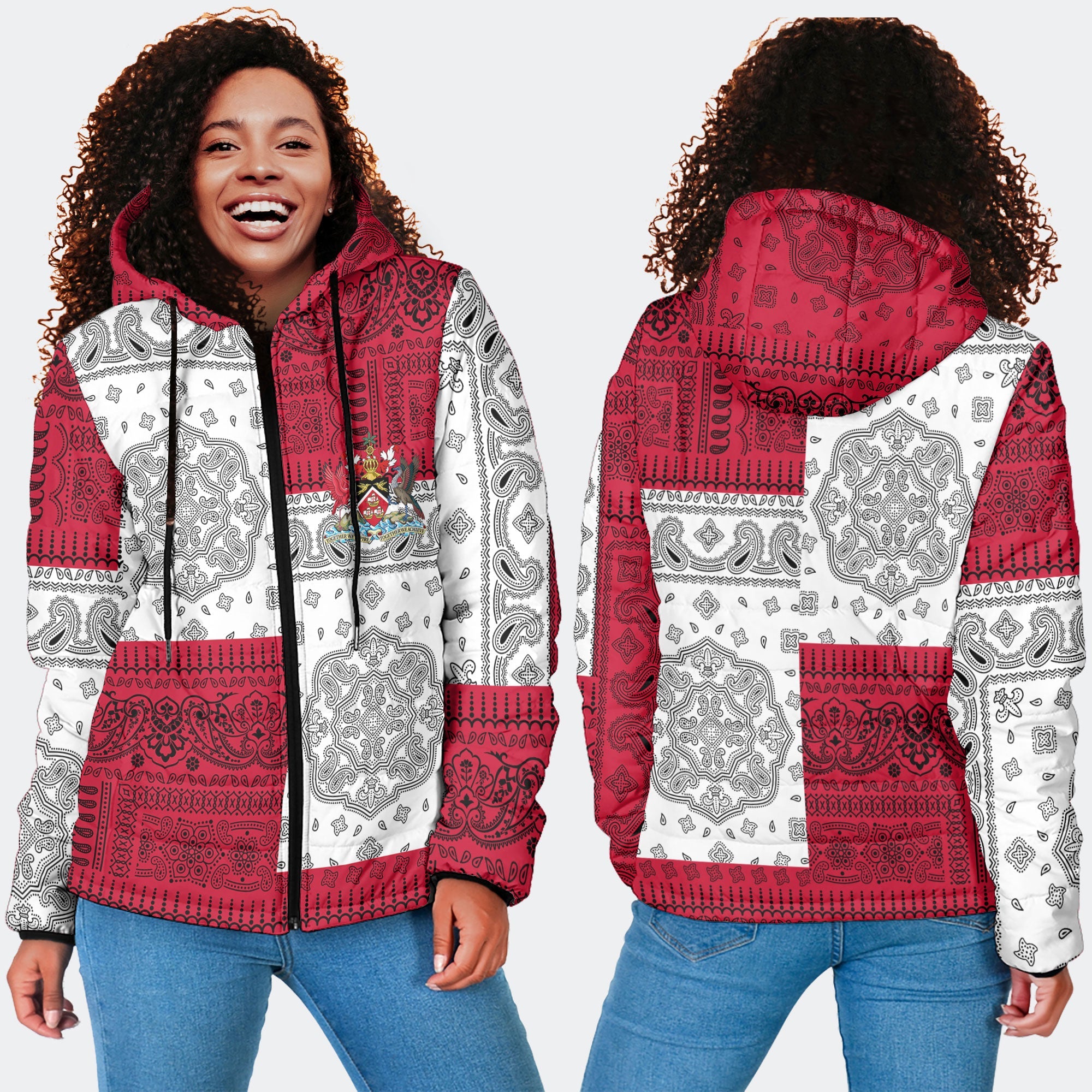 Trinidad And Tobago Women Hooded Padded Jacket Flag And Paisley Basic Style 4