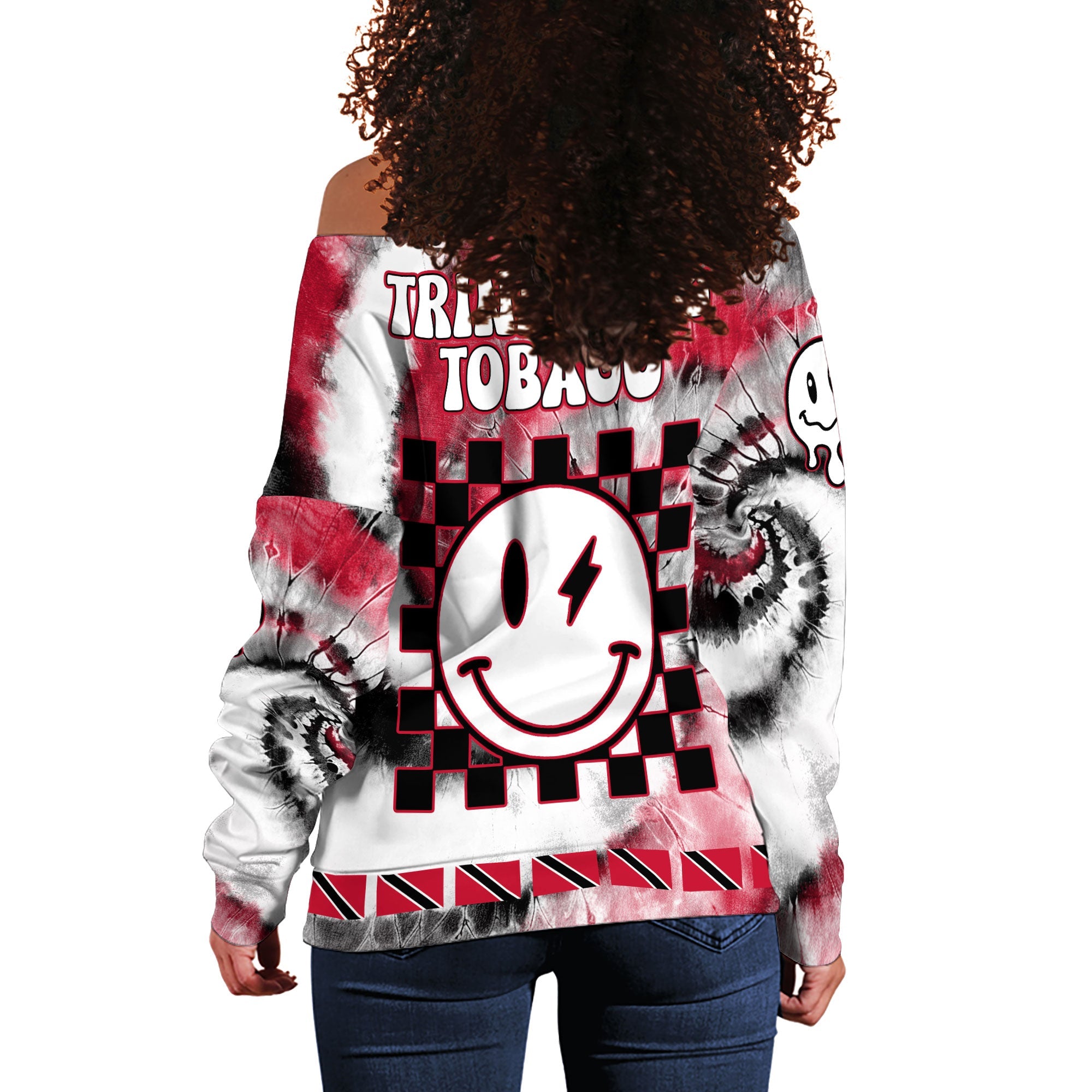 Trinidad And Tobago Women Off Shoulder Sweatshirt Custom Tie Dye Style 1