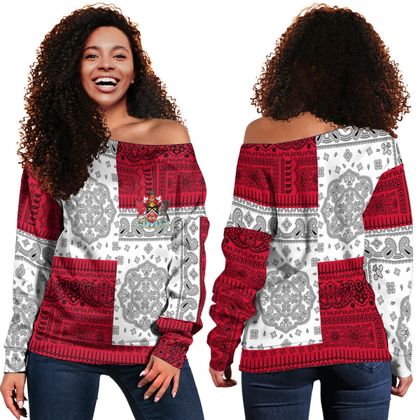 Trinidad And Tobago Women Off Shoulder Sweatshirt Flag And Paisley Basic Style 1