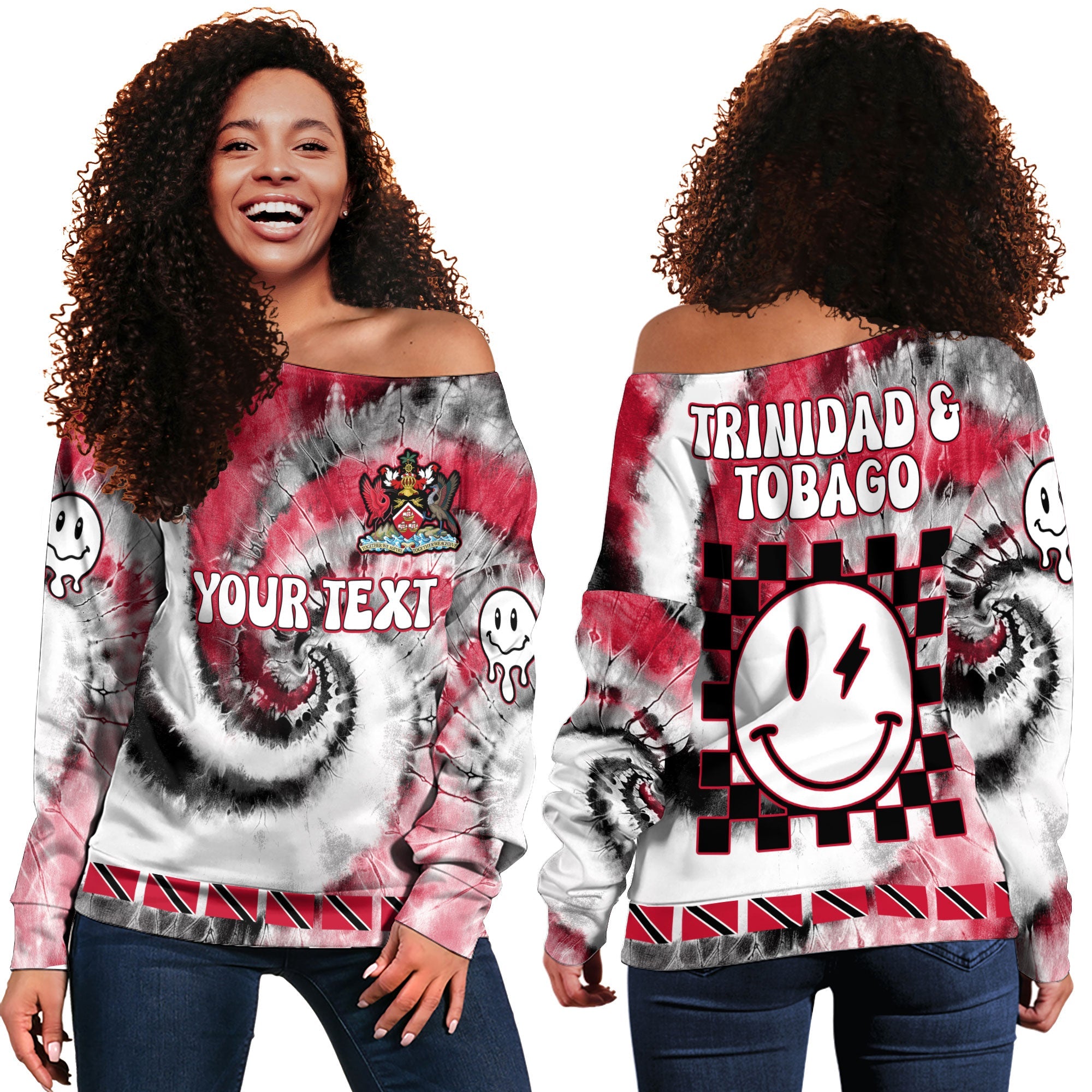 Trinidad And Tobago Women Off Shoulder Sweatshirt Custom Tie Dye Style 2