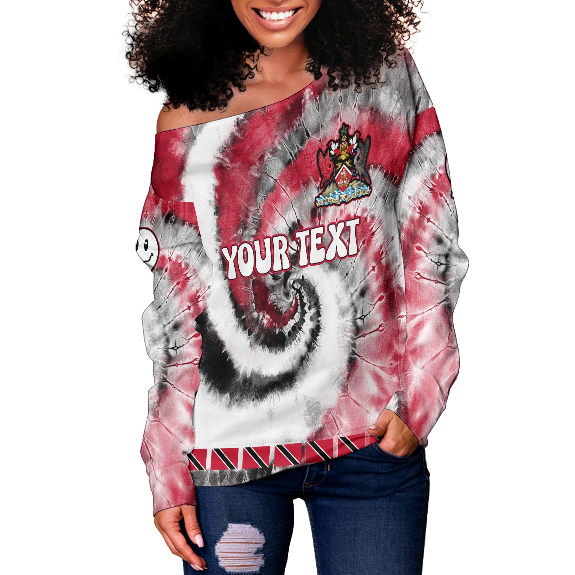 Trinidad And Tobago Women Off Shoulder Sweatshirt Custom Tie Dye Style 3