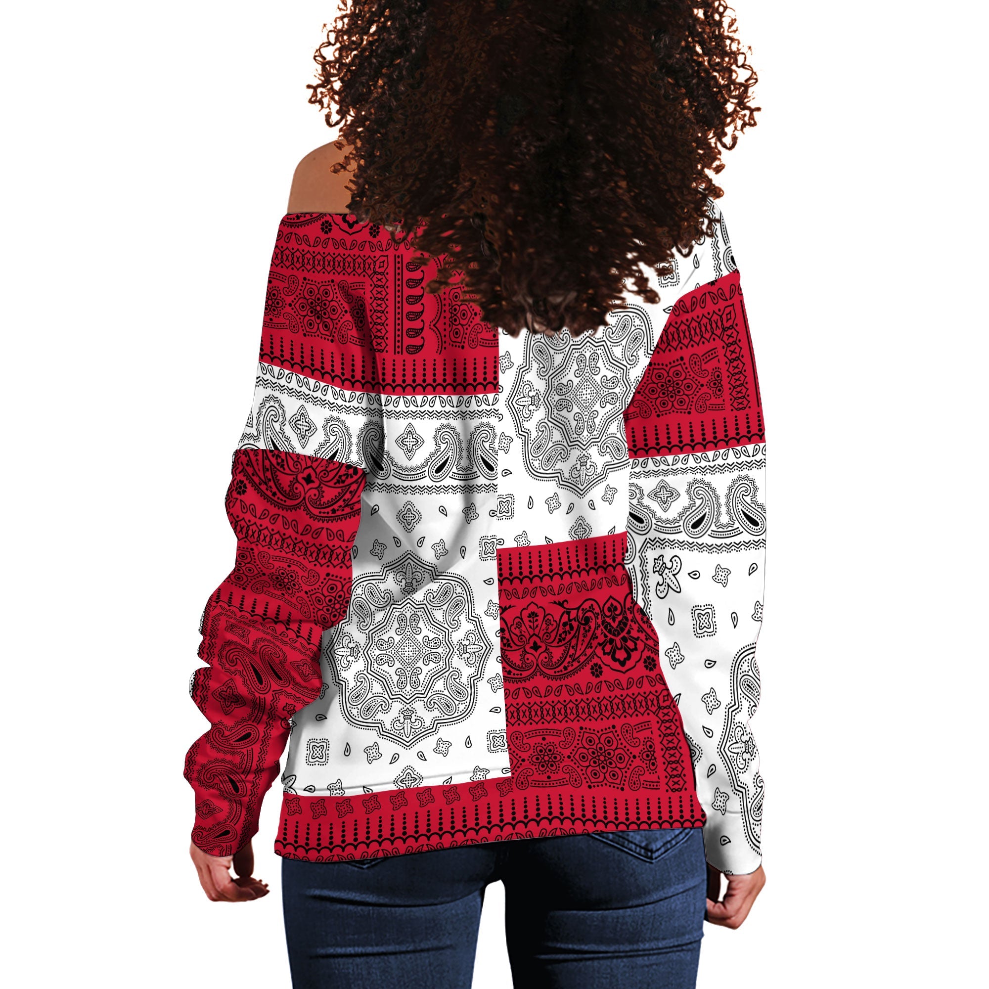 Trinidad And Tobago Women Off Shoulder Sweatshirt Flag And Paisley Basic Style 3