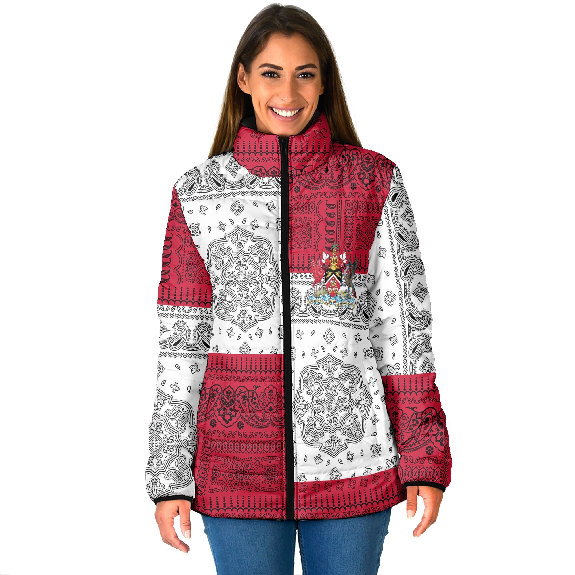 Trinidad And Tobago Women Padded Jacket Flag And Paisley Basic Style 1