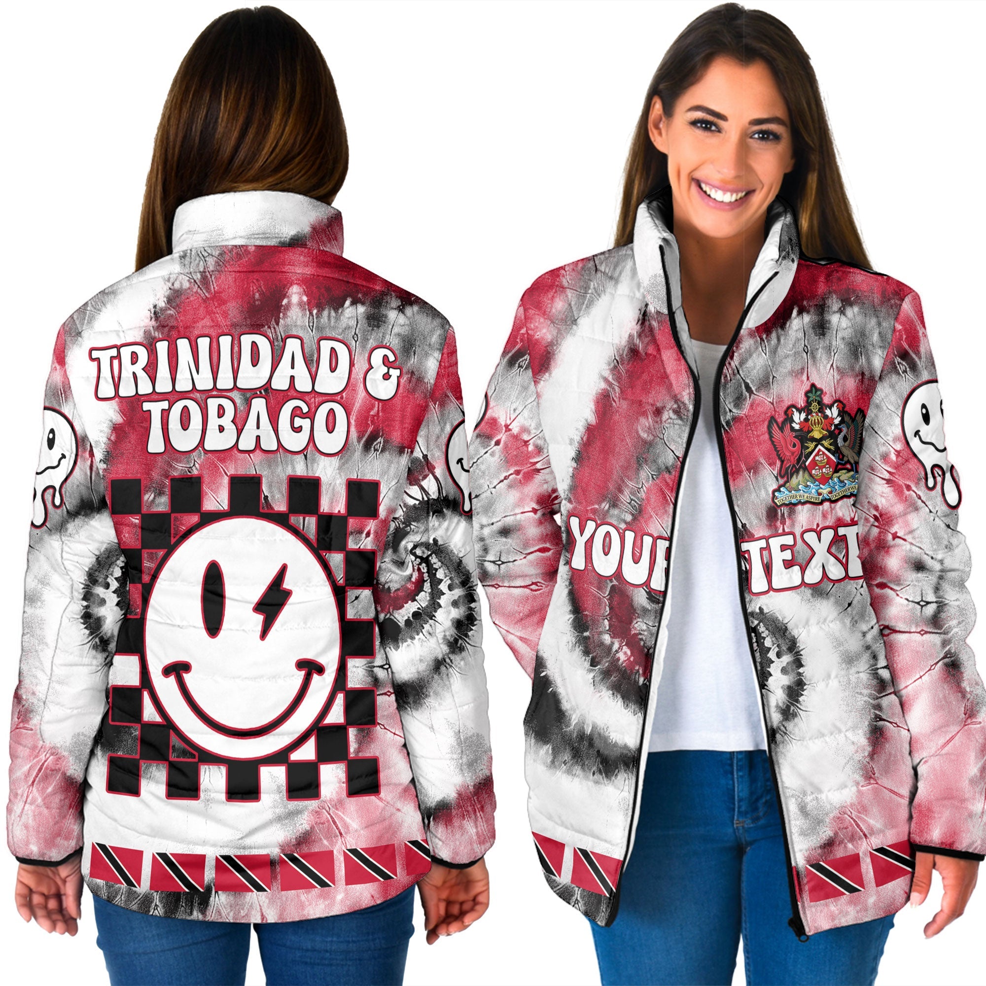 Trinidad And Tobago Women Padded Jacket Custom Tie Dye Style 3