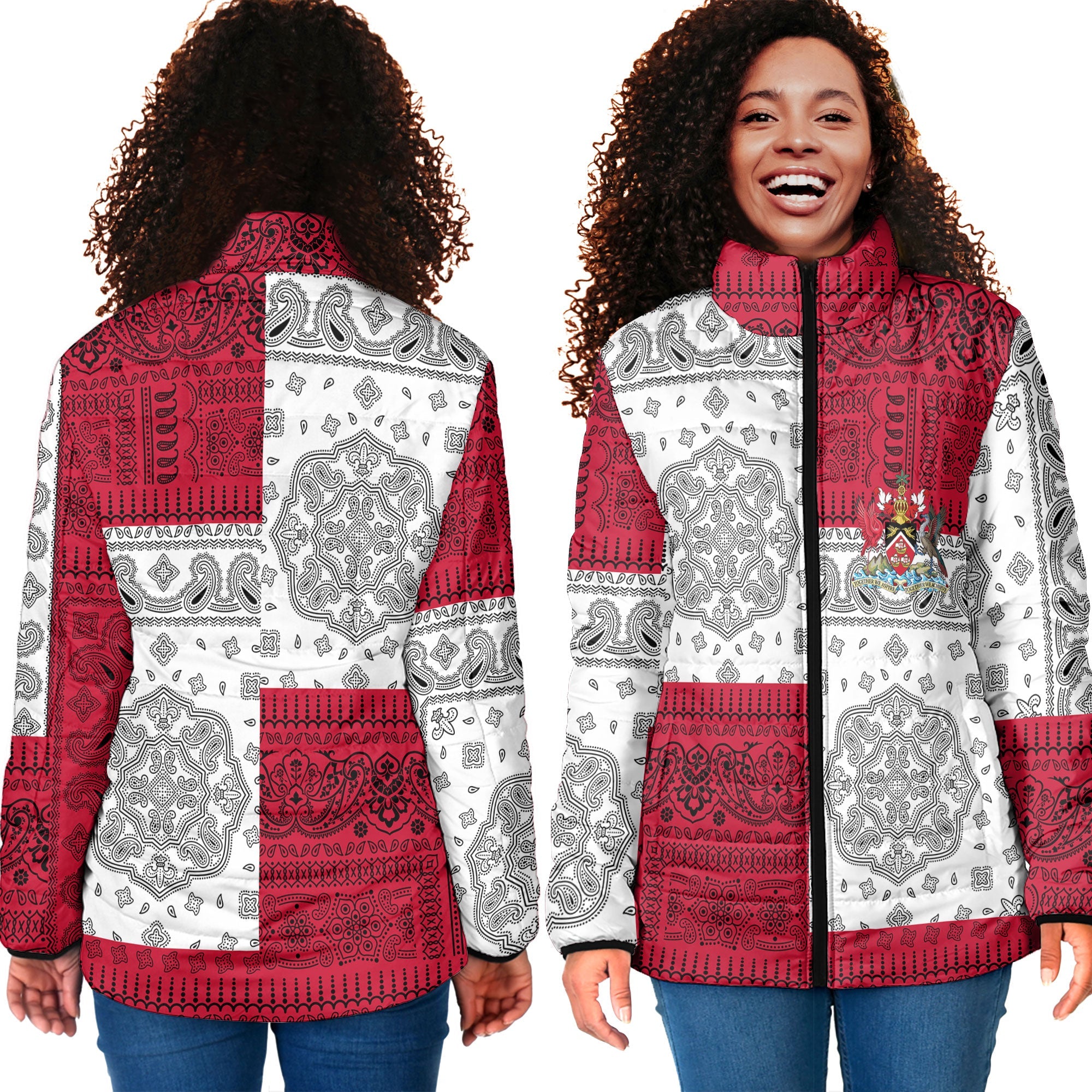 Trinidad And Tobago Women Padded Jacket Flag And Paisley Basic Style 4