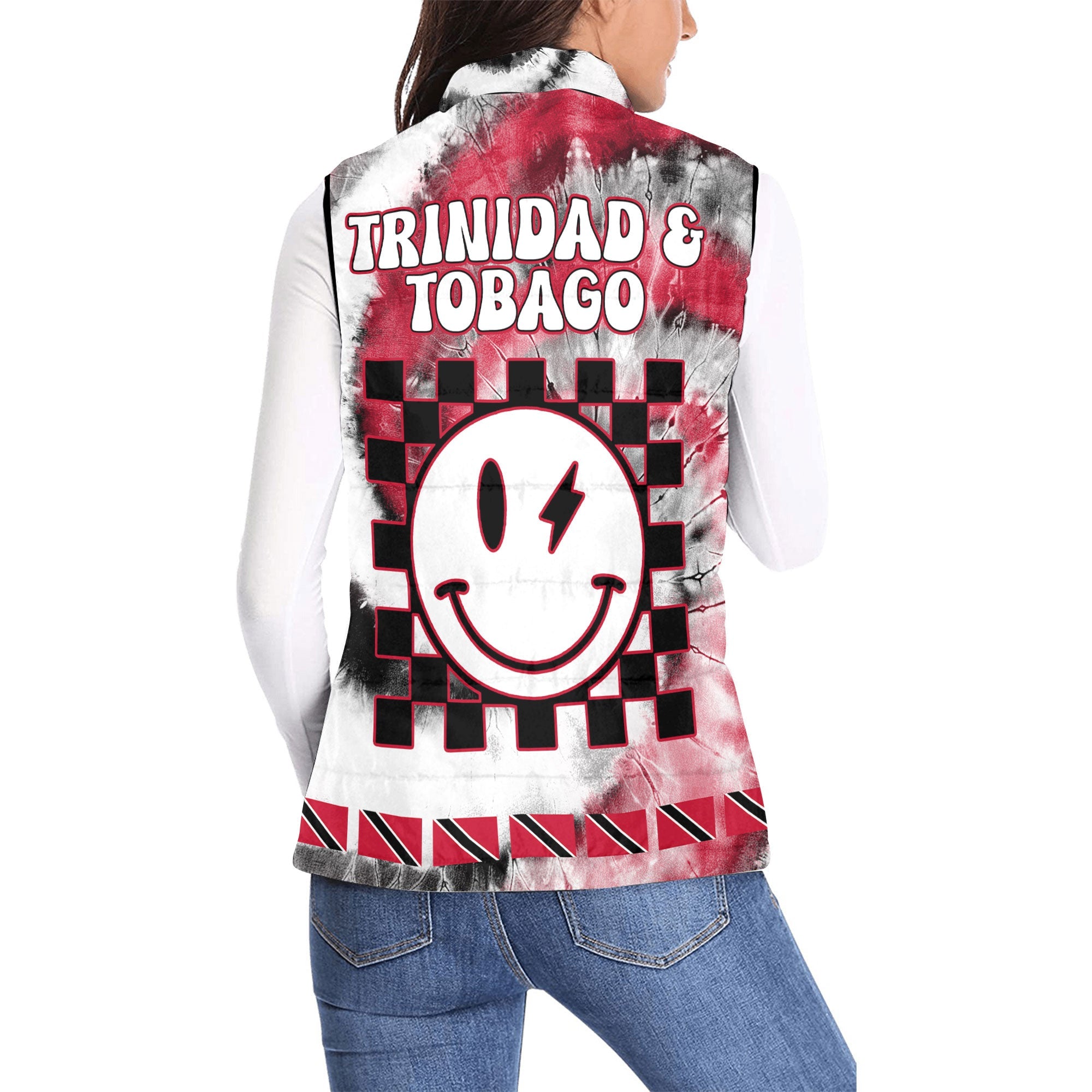 Trinidad And Tobago Women Padded Jacket Vest Custom Tie Dye Style 2