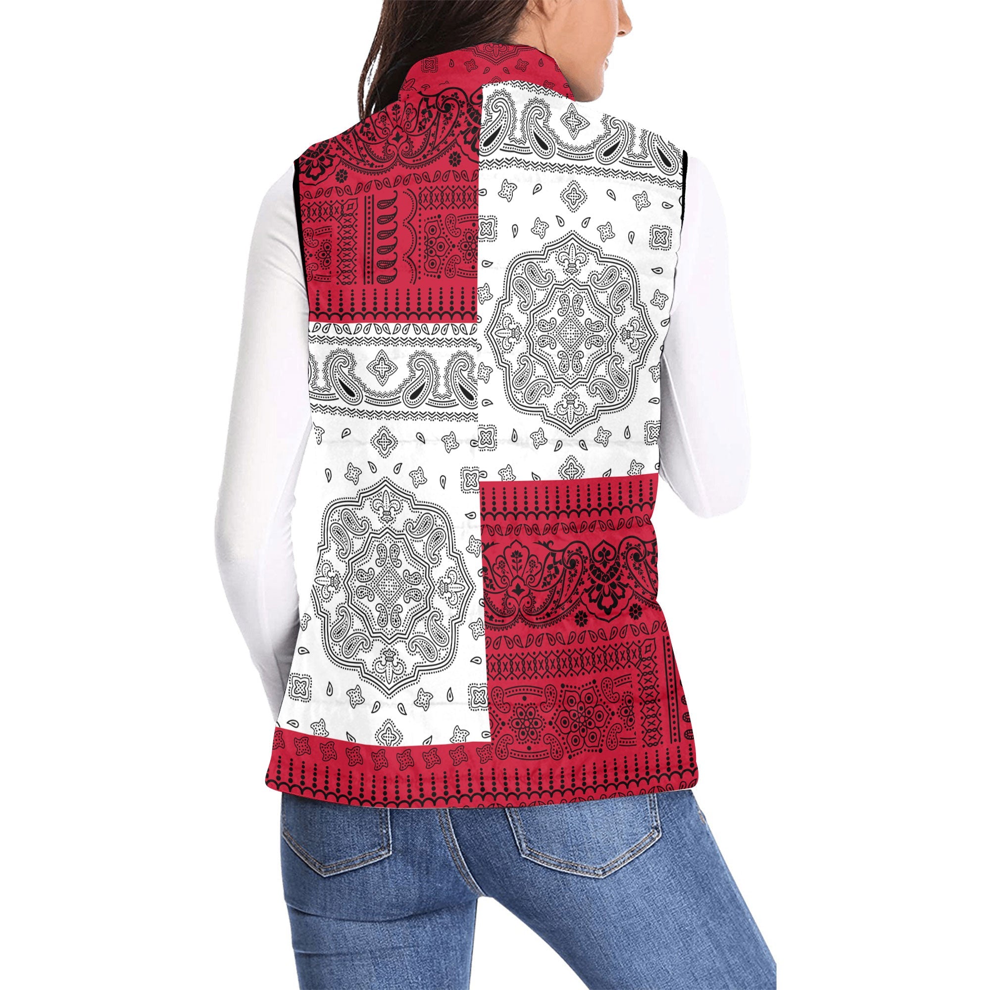 Trinidad And Tobago Women Padded Jacket Vest Flag And Paisley Basic Style 2