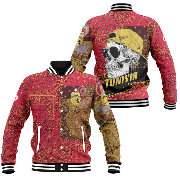 Tunisia Baseball Jacket Paisley Flag And Skull Style 1