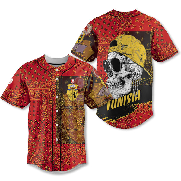 Tunisia Baseball Jersey Paisley Flag And Skull Style 1