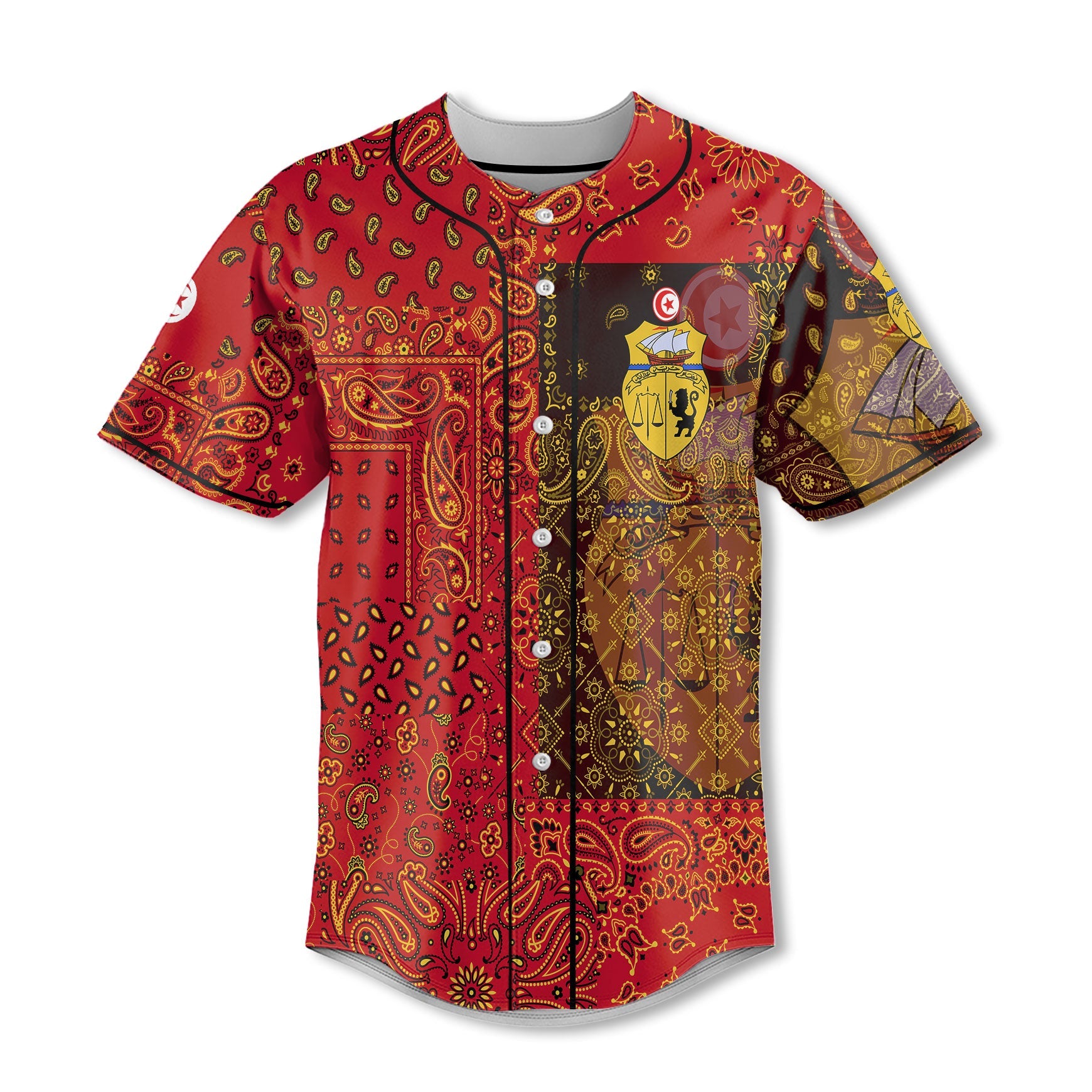 Tunisia Baseball Jersey Paisley Flag And Skull Style 2