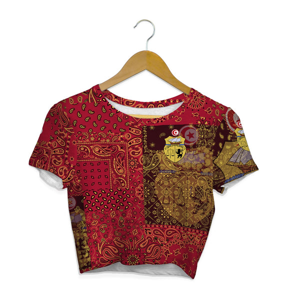 Tunisia Croptop T Shirt Paisley Flag And Skull Style 1