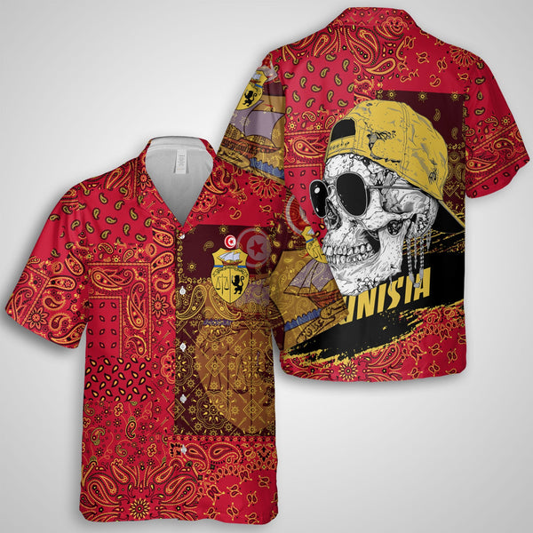 Tunisia Hawaiian Shirt Paisley Flag And Skull Style 1