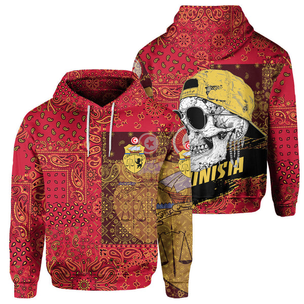 Tunisia Hoodie Paisley Flag And Skull Style 1