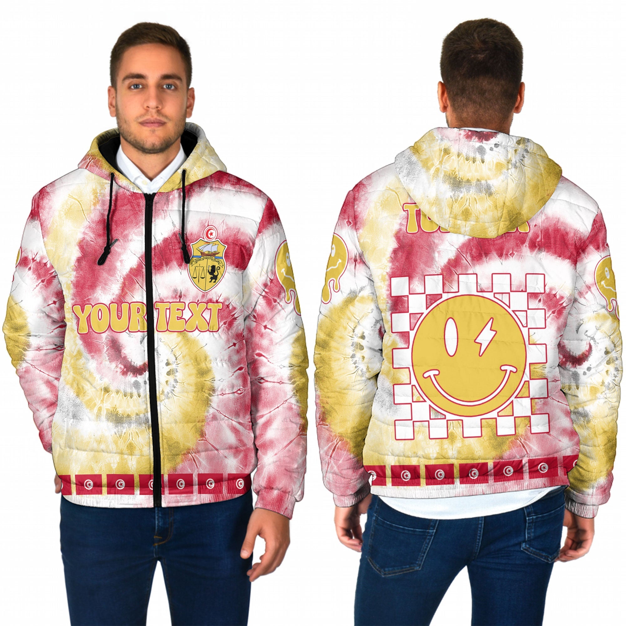 Tunisia Men Hooded Padded Jacket Custom Tie Dye Style 1