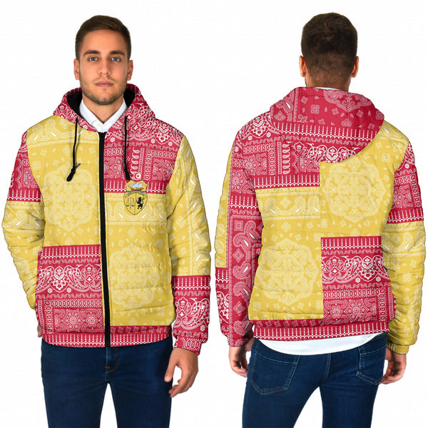 Tunisia Men Hooded Padded Jacket Flag And Paisley Basic Style 1