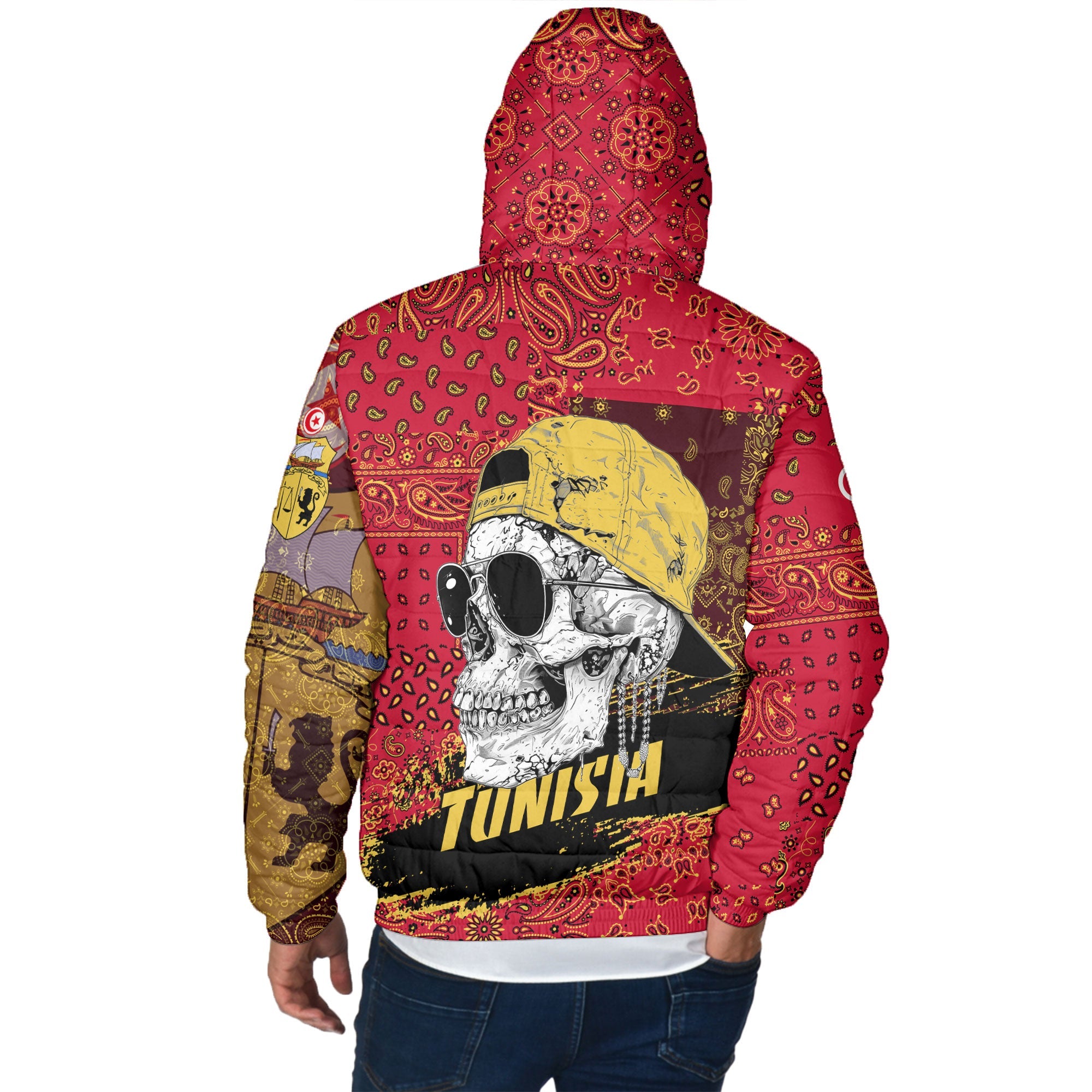 Tunisia Men Hooded Padded Jacket Paisley Flag And Skull Style 3