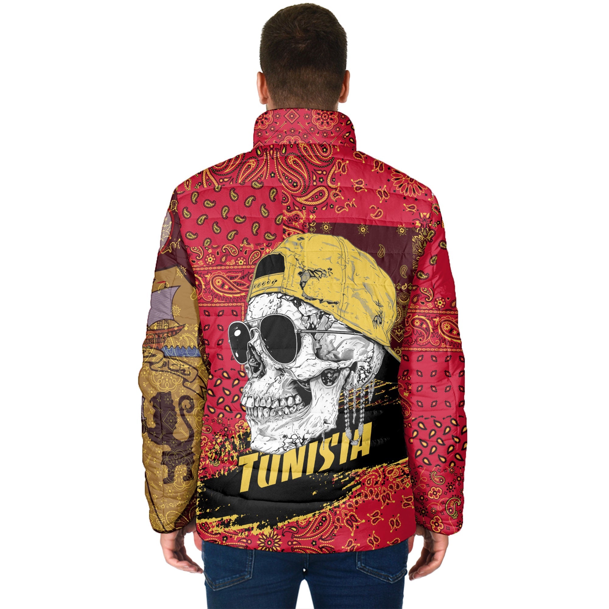 Tunisia Men Padded Jacket Paisley Flag And Skull Style 2