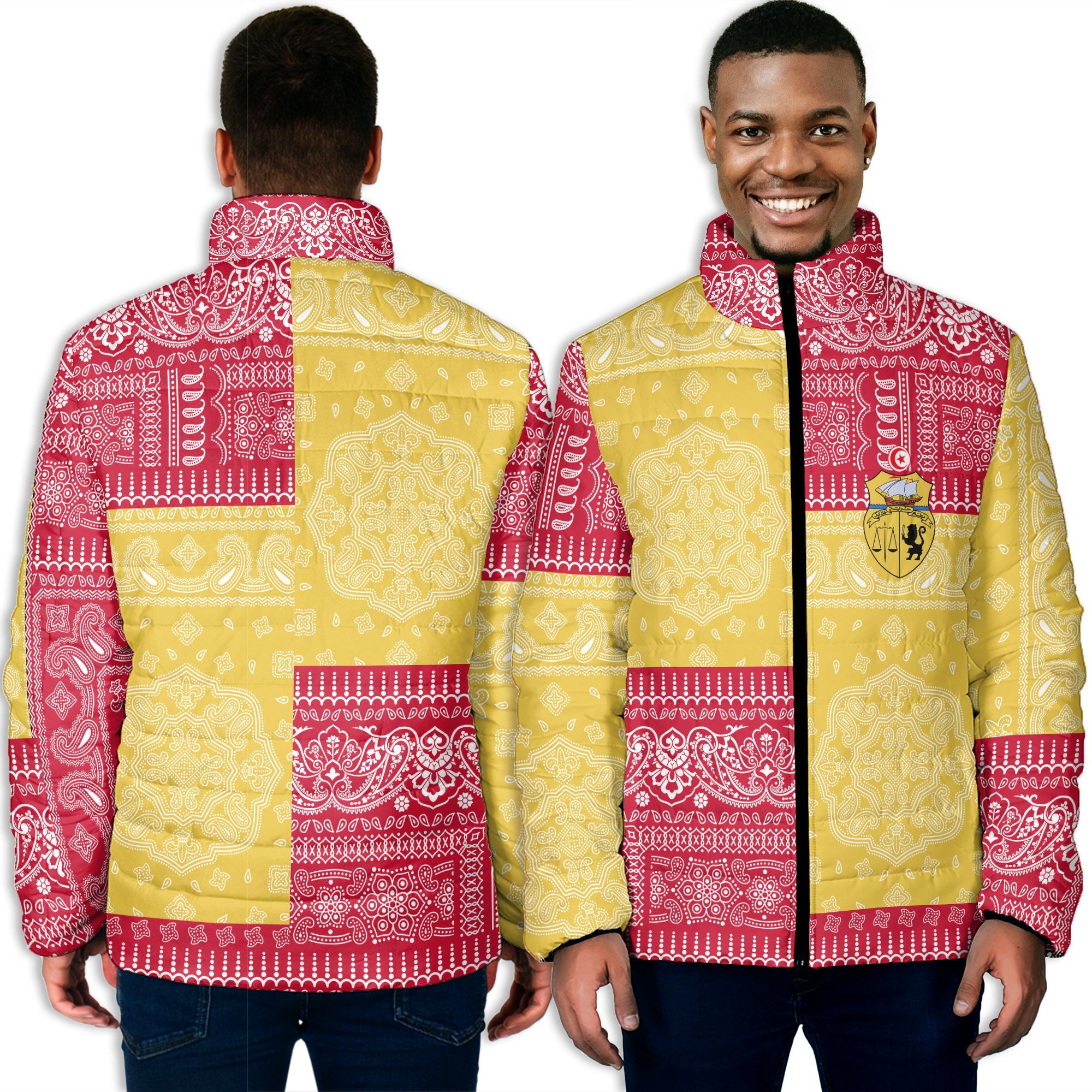 Tunisia Men Padded Jacket Flag And Paisley Basic Style 3