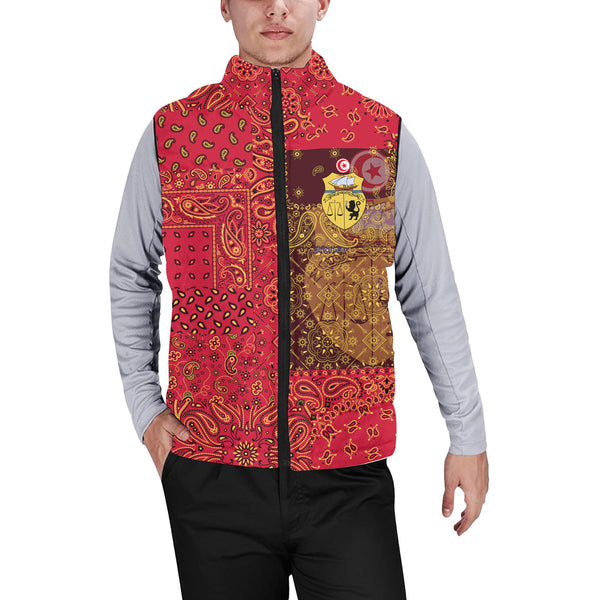 Tunisia Men Padded Jacket Vest Paisley Flag And Skull Style 1