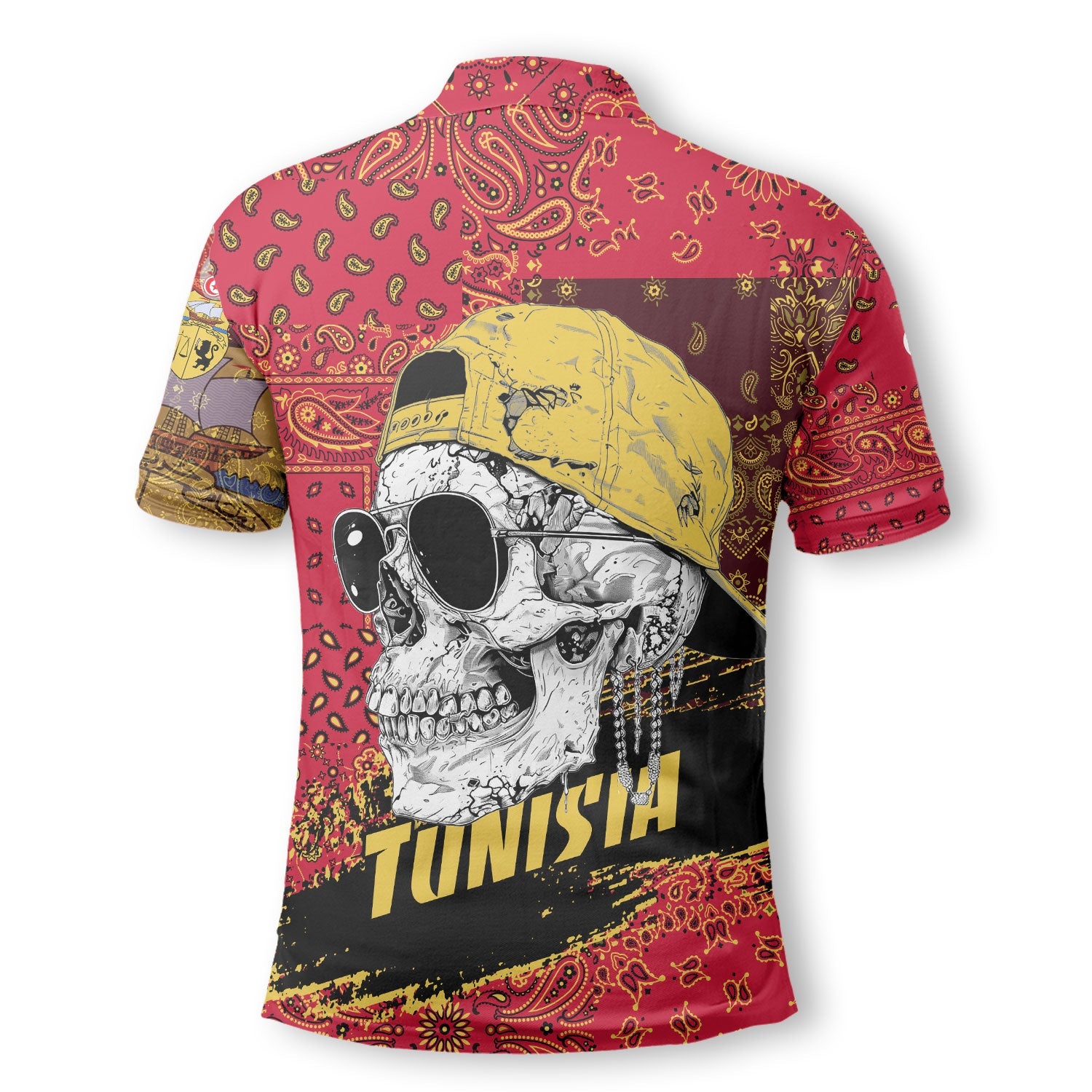 Tunisia Polo Shirt Paisley Flag And Skull Style 3