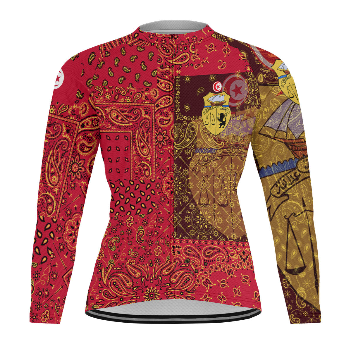 Tunisia Raglan Men Cycling Jersey Long Sleeve Paisley Flag And Skull Style 1