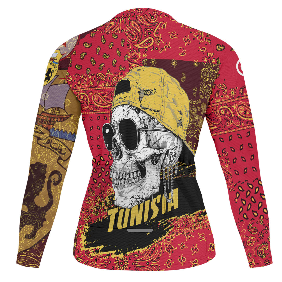 Tunisia Raglan Men Cycling Jersey Long Sleeve Paisley Flag And Skull Style 2