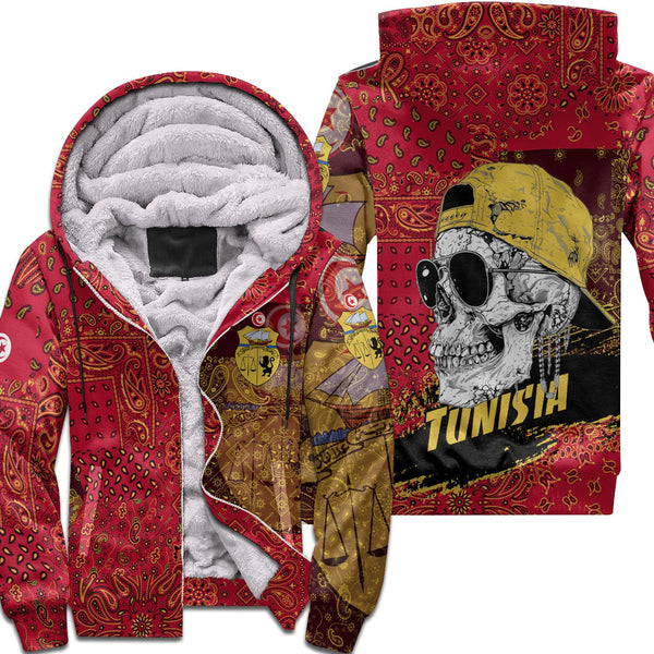 Tunisia Sherpa Hoodie Paisley Flag And Skull Style 1