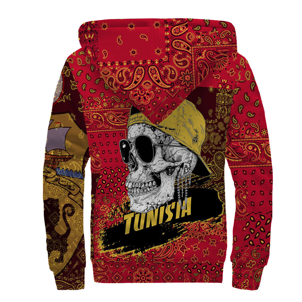 Tunisia Sherpa Hoodie Paisley Flag And Skull Style 2